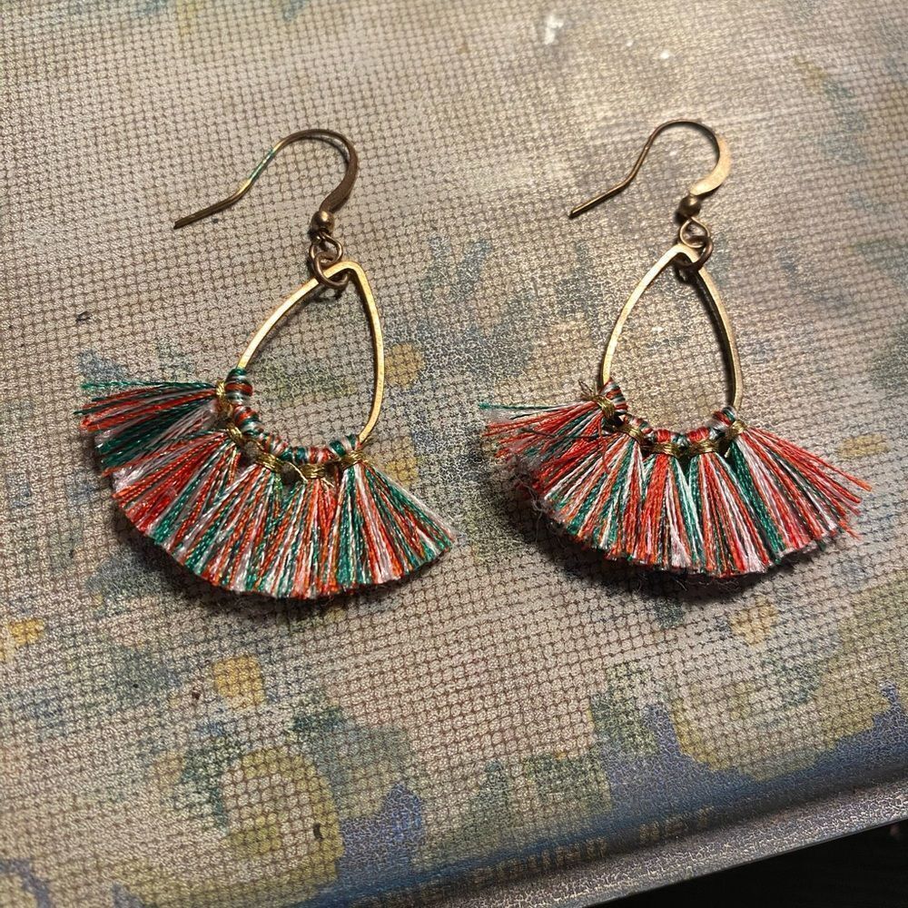 Holiday Red and Green Fringe Dangly Earrings